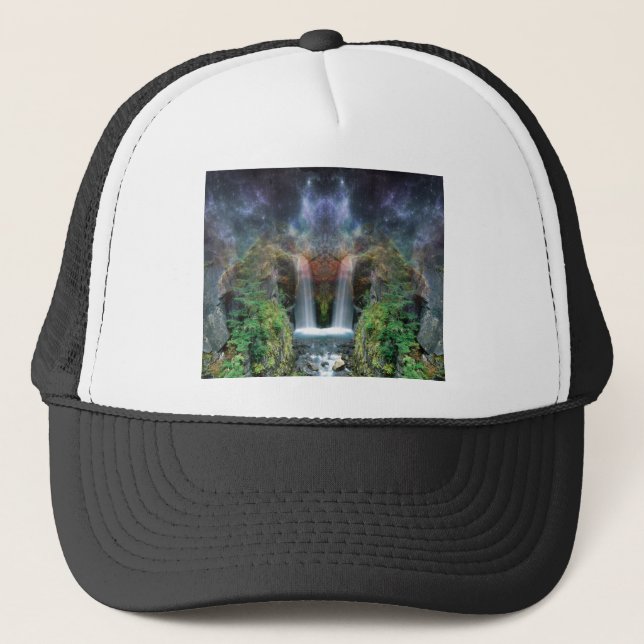 Hidden Faces in Fantasy Waterfalls Trucker Hat (Front)
