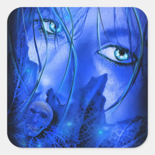 HIDDEN FEAR BLUE GIRL WITH SKULL SQUARE STICKER