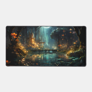 Hidden Forest Temple in the Moonlight Desk Mat