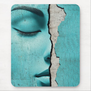 Hidden Girl Behind a Cracked Mint Wall Mouse Pad