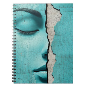 Hidden Girl Behind a Cracked Mint Wall Notebook