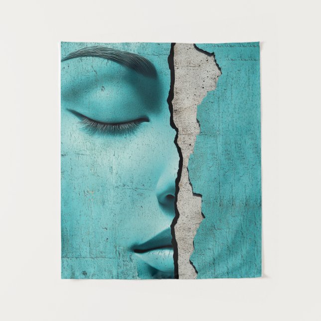 Hidden Girl Behind a Cracked Mint Wall Tapestry (Front)