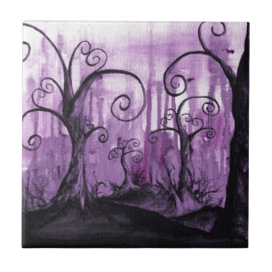 Hidden Hearts Trees Surreal Fantasy Landscape Art Tile