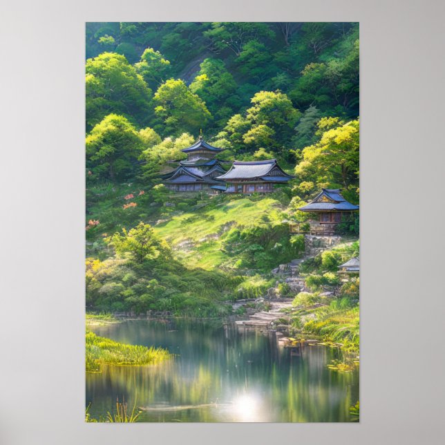 Hidden Hillside Haven, Japanese Countryside Poster (Front)