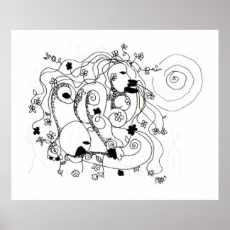 Hidden in the garden. - Ink drawing Poster