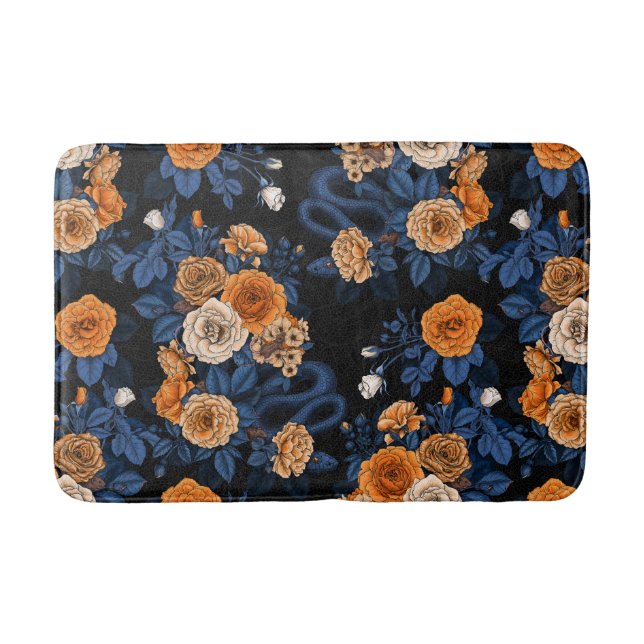 Hidden in the roses, orange and blue bath mat (Front)