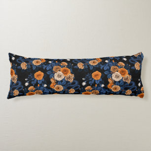 Hidden in the roses, orange and blue body cushion