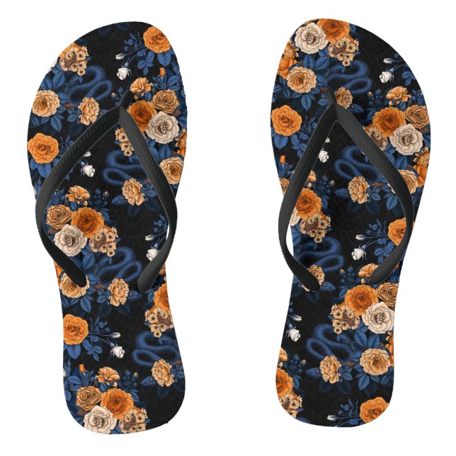 Hidden in the roses, orange and blue jandals (Footbed)