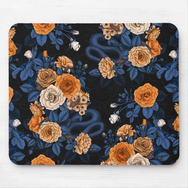 Hidden in the roses, orange and blue mouse pad (Front)