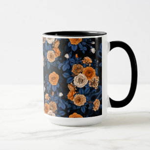 Hidden in the roses, orange and blue mug