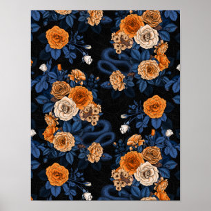 Hidden in the roses, orange and blue poster