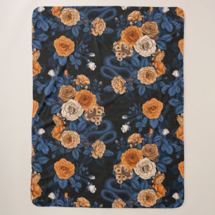 Hidden in the roses, orange and blue sherpa blanket