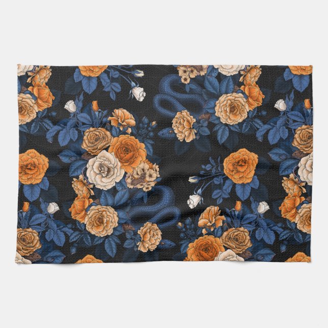 Hidden in the roses, orange and blue tea towel (Horizontal)
