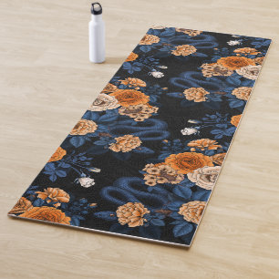 Hidden in the roses, orange and blue yoga mat
