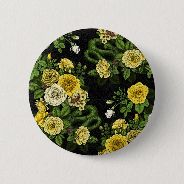 Hidden in the roses,yellow and green 6 cm round badge (Front)