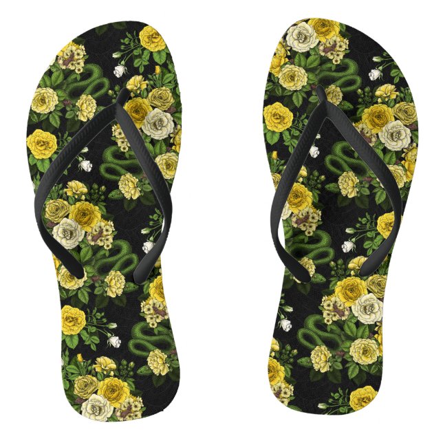 Hidden in the roses, yellow and green jandals (Footbed)