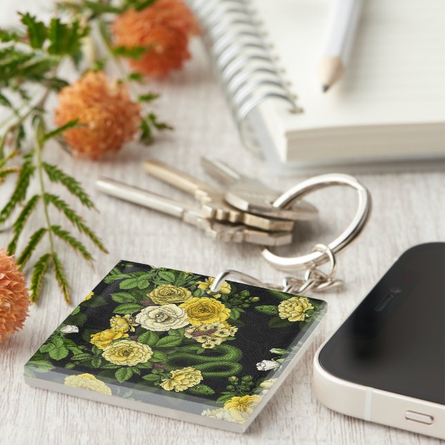 Hidden in the roses, yellow  and green key ring (Front Right)