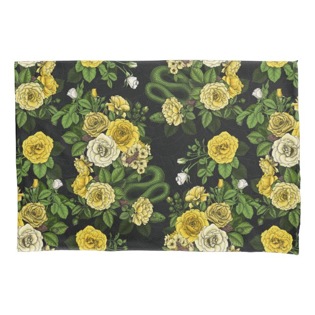 Hidden in the roses, yellow and green pillowcase (Front-Left)