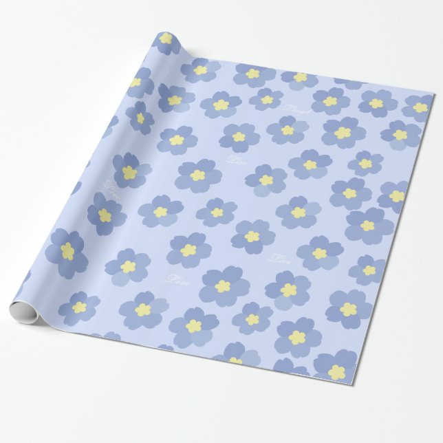 Hidden Message Customisable Forget me not Flower Wrapping Paper (Unrolled)