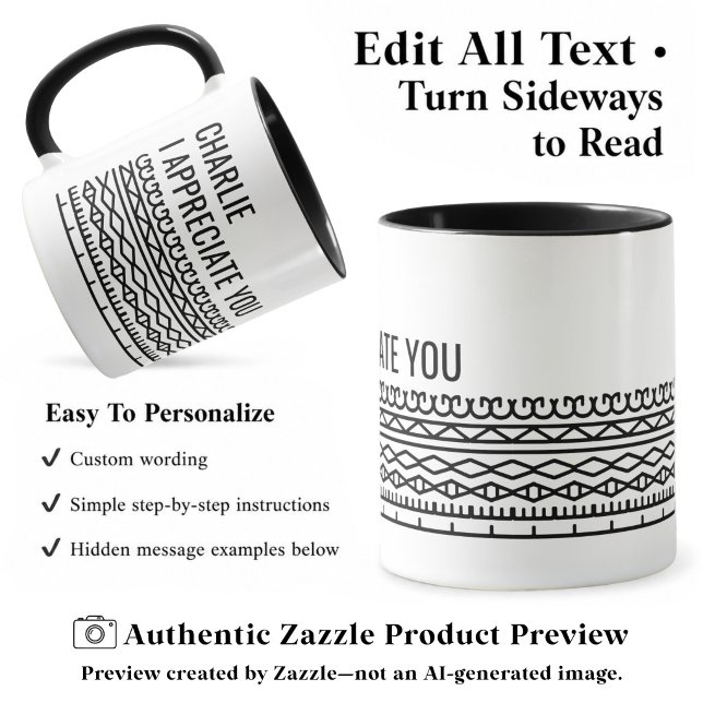 Hidden Message Pattern, Personalised Leaving, Blck Mug (Creator Uploaded)