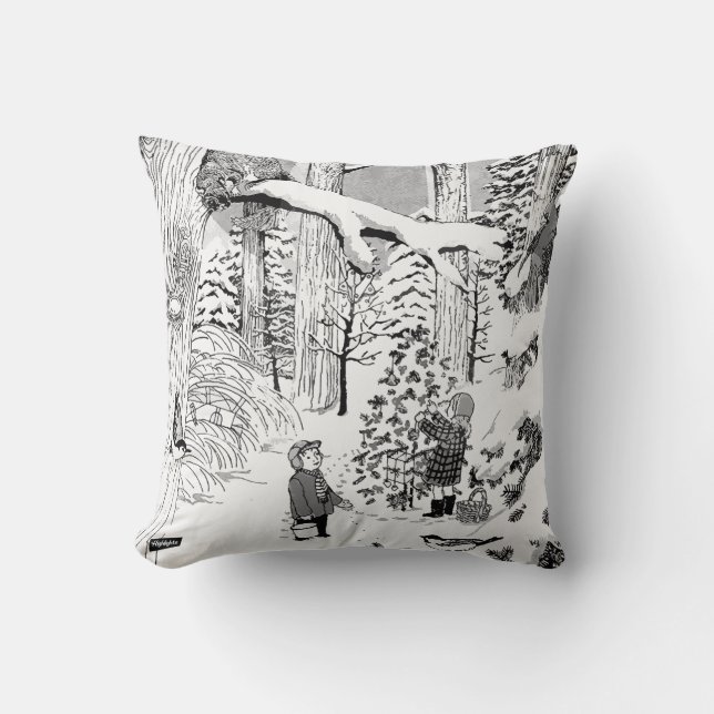 Hidden Pictures Children in the Snow Throw Pillow (Front)