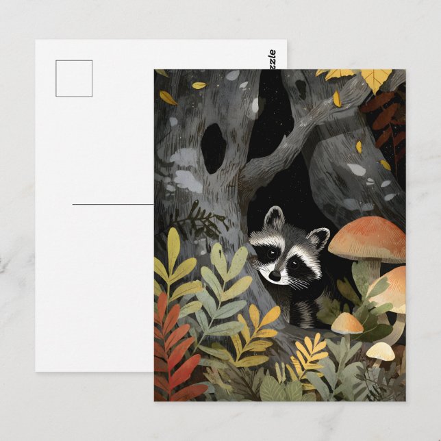 Hidden Racoon Whimsical Illustration Postcard (Front/Back)