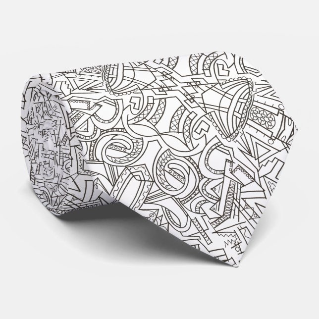 Hidden Treasure-Black And White Modern Geometric Tie (Rolled)