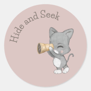 Hide and Seek Kitten Looking Glass Classic Round Sticker