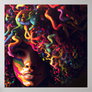 Hide Rainbow Hair Black Melanin Afro Queen Crown Poster