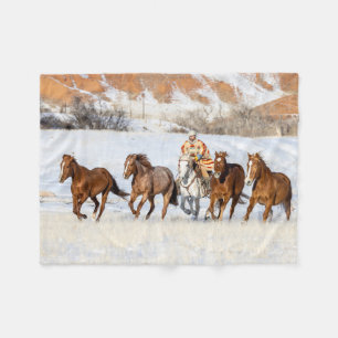 Hideout Horse Ranch, Wrangler and Horses Fleece Blanket