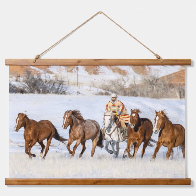 Hideout Horse Ranch, Wrangler and Horses Hanging Tapestry (Front)