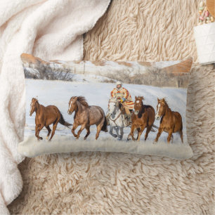 Hideout Horse Ranch, Wrangler and Horses Lumbar Cushion