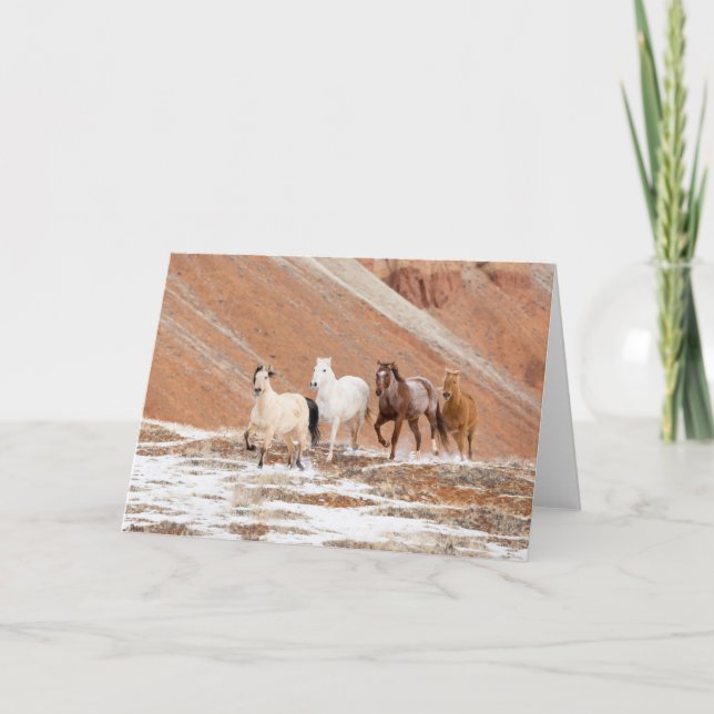 Hideout Ranch with Small Herd of Horses in Snow Card (Front)