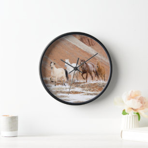 Hideout Ranch with Small Herd of Horses in Snow Clock