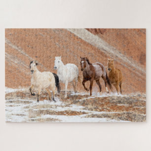 Hideout Ranch with Small Herd of Horses in Snow Jigsaw Puzzle