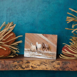 Hideout Ranch with Small Herd of Horses in Snow Plaque