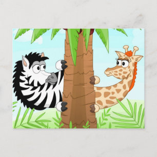 Hiding zebra and giraffe postcard