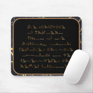 Hieroglyphics characters - black and gold marble mouse pad