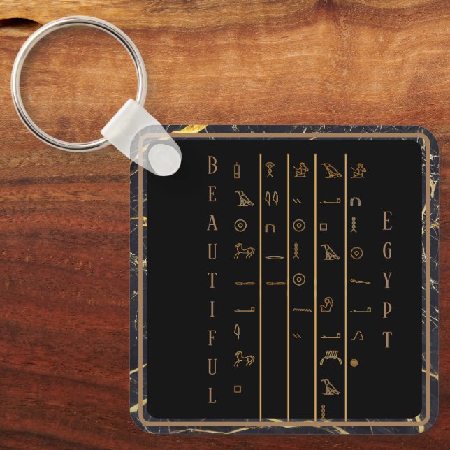 Hieroglyphs Beautiful Egypt black and gold frame Key Ring (Front)