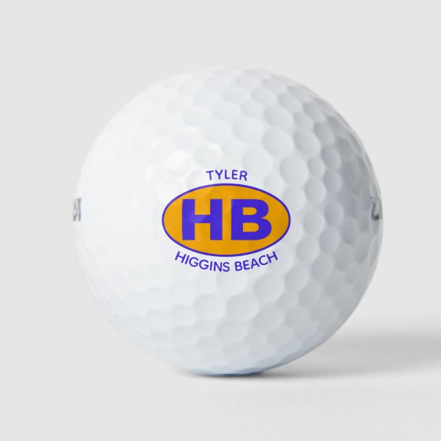 Higgins Beach Oval Blue Orange Personalised Golf Balls (Front)