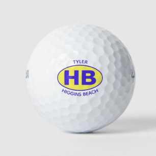 Higgins Beach Oval Blue Yellow Personalised Golf Balls