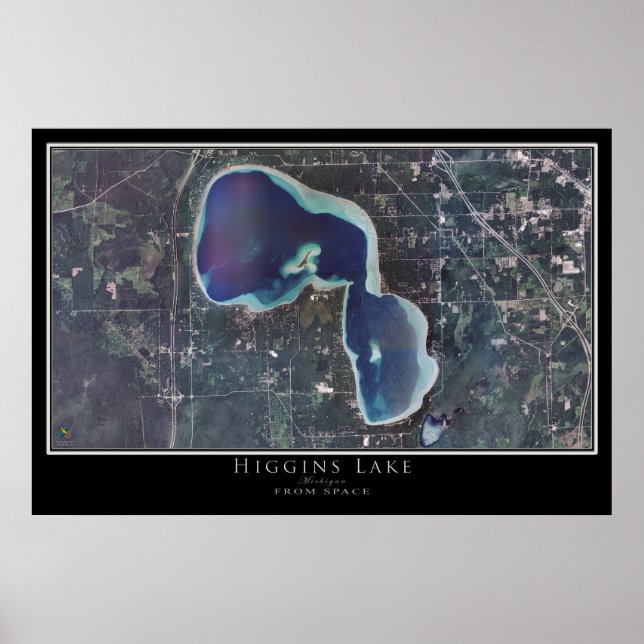 Higgins Lake Michigan Satellite Poster Map (Front)