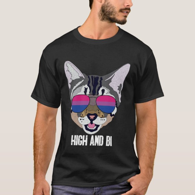 High And Bi  Cat Bisexual Bi Pride T-Shirt (Front)