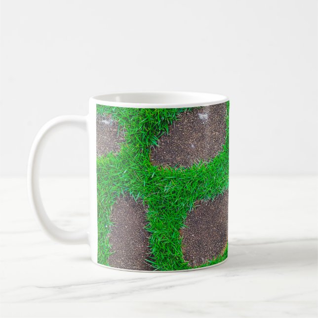 High angle photography of grass field coffee mug (Left)