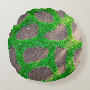 High angle photography of grass field round cushion