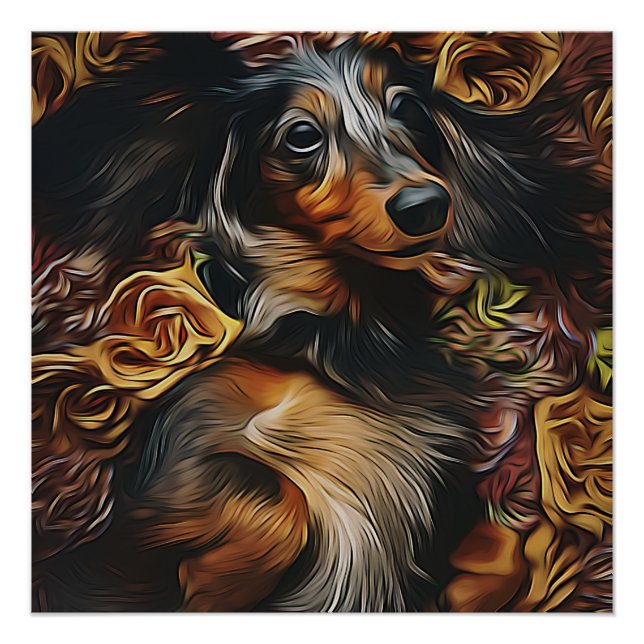 High Angle Portrait Of Dachshund Lying On Field Poster (Front)