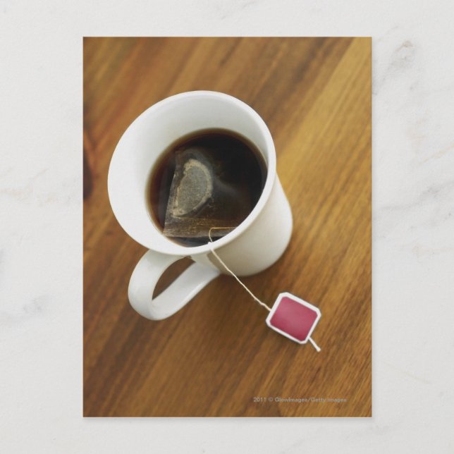 High angle view of a cup of tea postcard (Front)