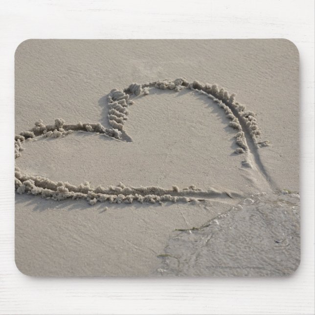 High angle view of a heart shape on the beach mouse pad (Front)
