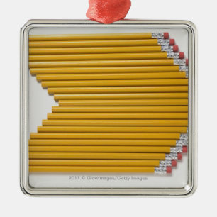 High angle view of pencils in a row metal tree decoration