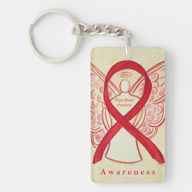 High Blood Pressure Red Awareness Ribbon Keychain (Front)